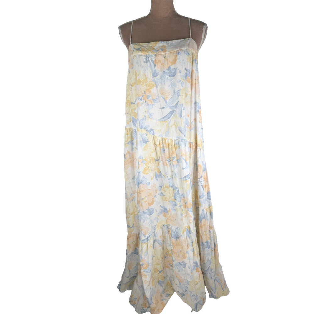 Abercrombie & Fitch Ruffle Floral Maxi Dress Sz L FairyCore Cottage Preppy Girly - Picture 2 of 12